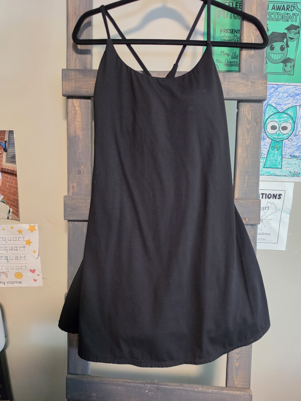 HALARA Black Mini Slip Dress with Cross-Strap Back